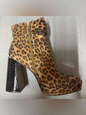 Betsey Johnson Leopard Print Block Heel Ankle Boot - Brown
